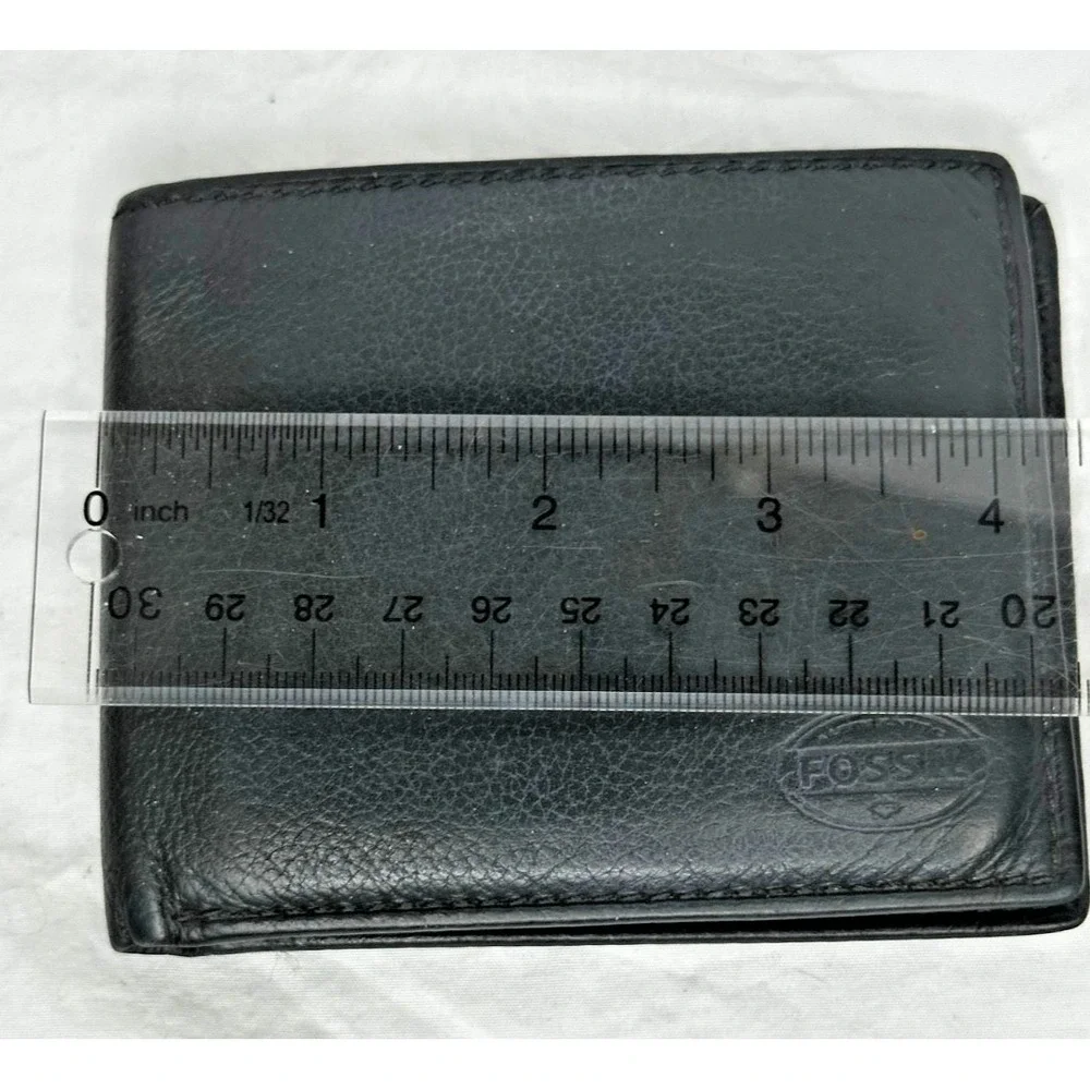 Mens Fossil Wallet Bifold Black Leather 3.5x4